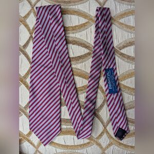 Vtg Burberry Men's 100% Silk Tie Red/Silver Stripe 3" Width Excellent Condition